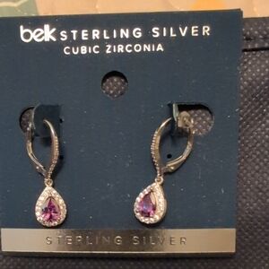 Belk Purple and Silver Teardrop Earrings